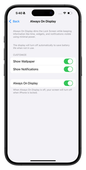 turn off Always-On Display on iPhone 16